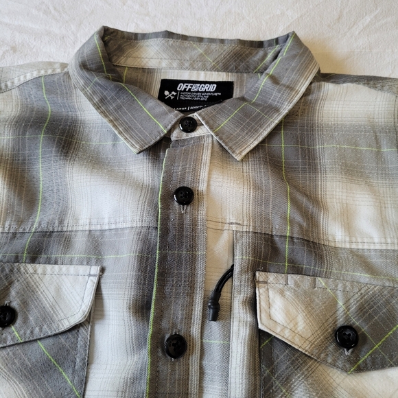 Off The Grid Shirt Men’s Large Plaid Gray White Pockets Outdoor Hiking Camping - Picture 2 of 10